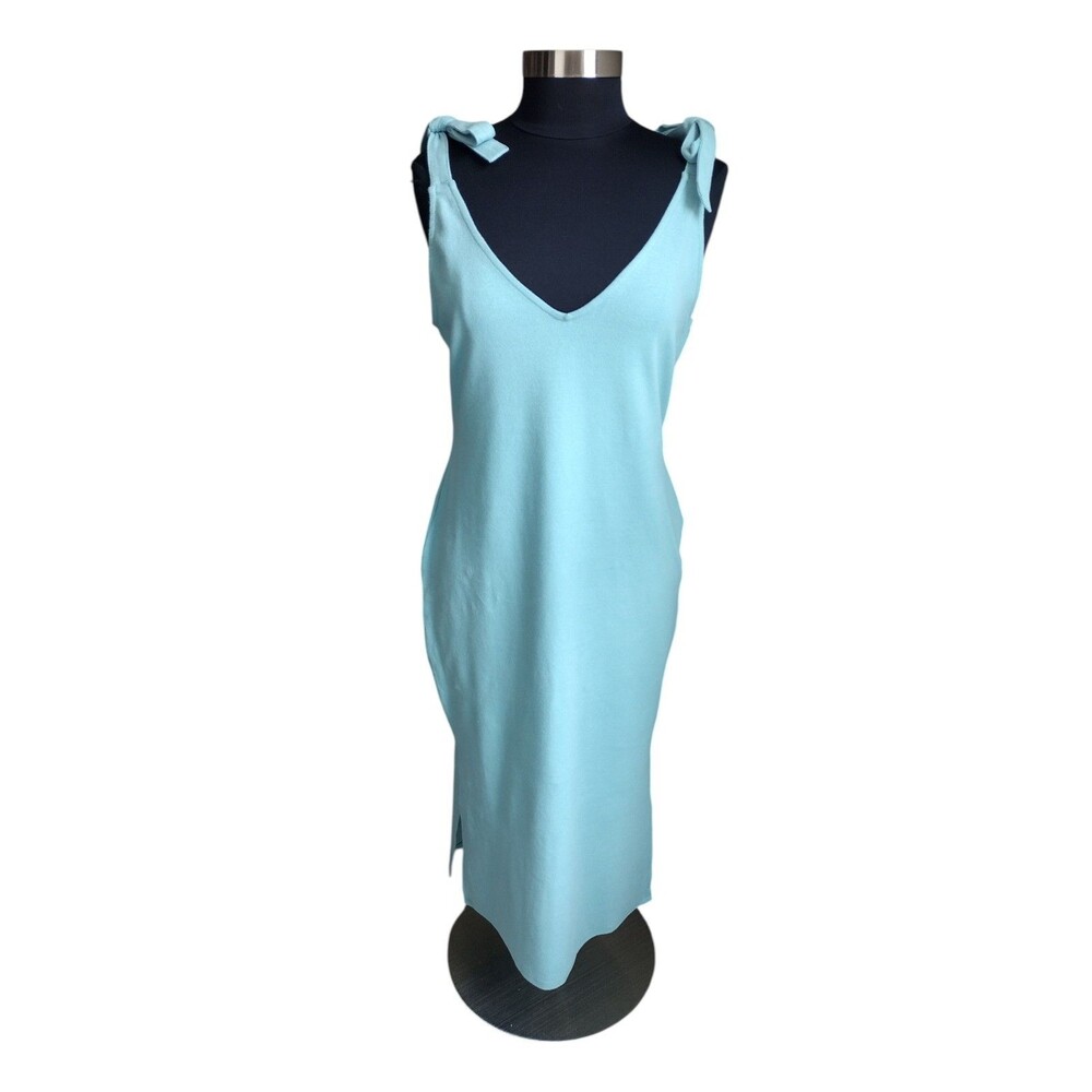 Venus Light Blue Midi-length Tank Dress, V-neckline and Tie Adjustable Straps 2X